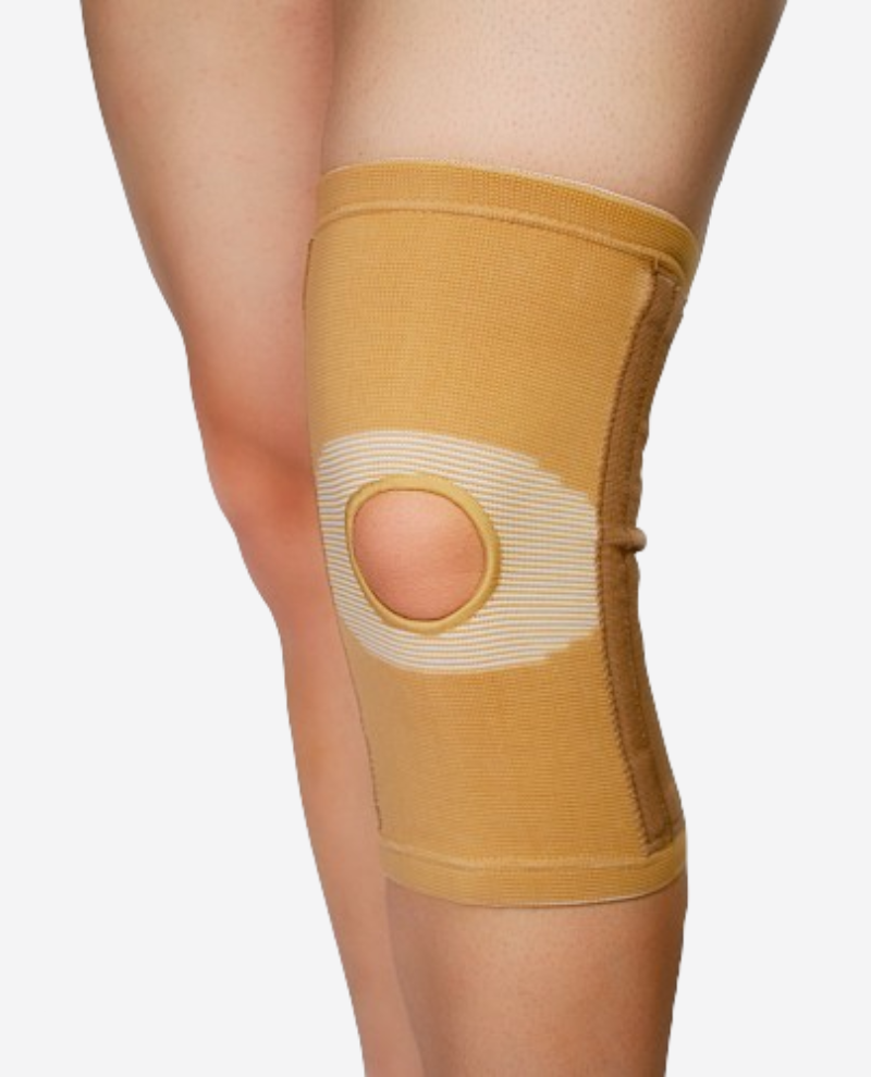 Soporte elástico para rodilla con estabilizadores laterales
